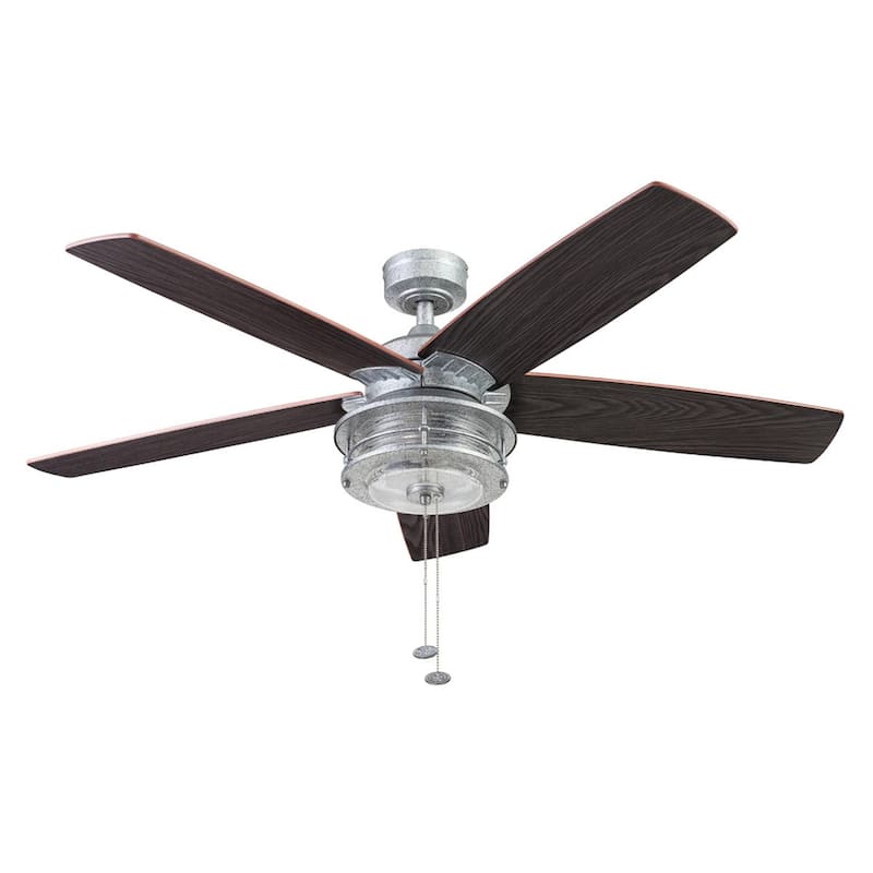 52" Honeywell Foxhaven Galvanized Farmhouse Indoor/Outdoor Ceiling Fan with Light, Pull Chain