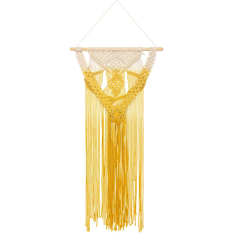 Artistic Weavers Shelli Old Gold & Cream Macrame Fringe Wall Hanging - 34"H x 14"W - 34"H x 14"W - Saffron Gold