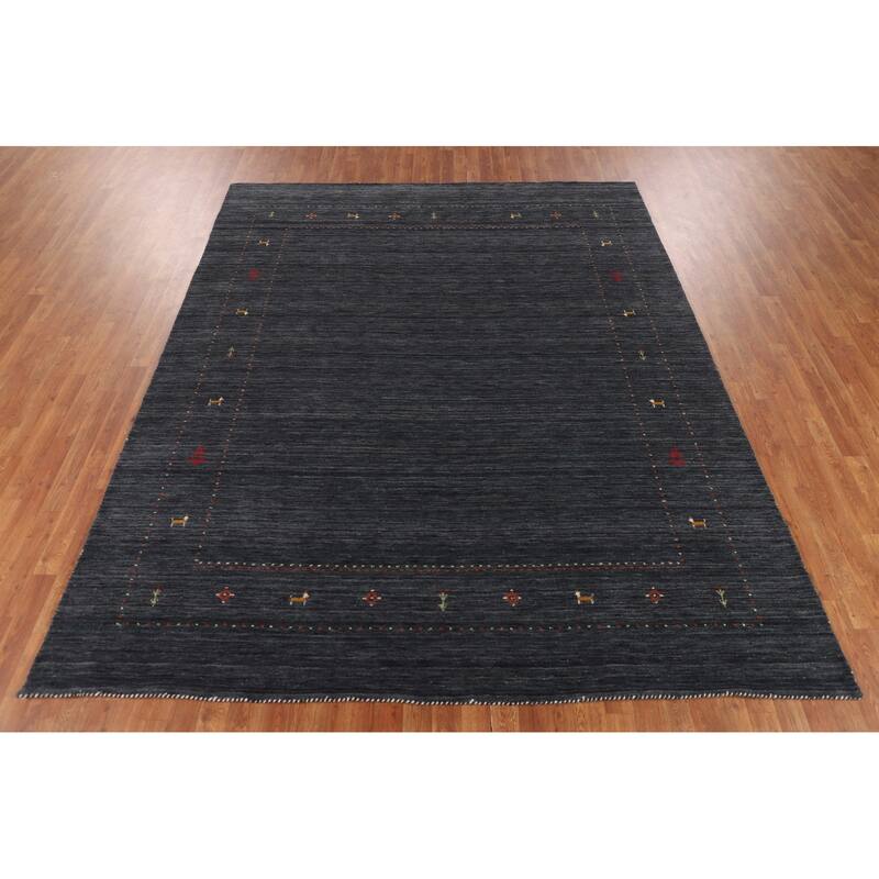 Navy Blue Tribal Gabbeh Indian Area Rug Handmade Wool Carpet - 7'11"x 9'9"
