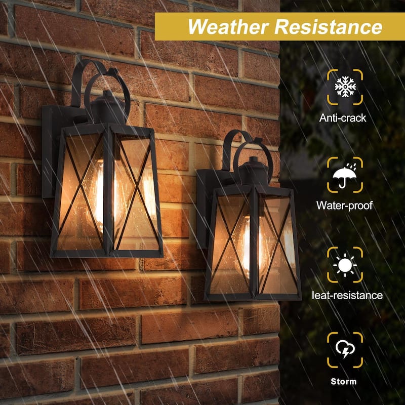Set of 2 Modern Farmhouse Outdoor Wall Sconce Glass Patio Modern Industrial Lantern - W 5.5"xL6" H 12.75"