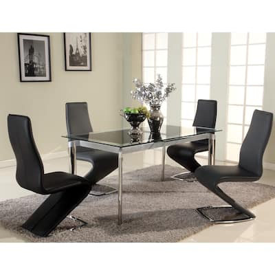 Somette Tamra Black Pop-Up Extension Glass Dining Table - 63" x 35" x 30"
