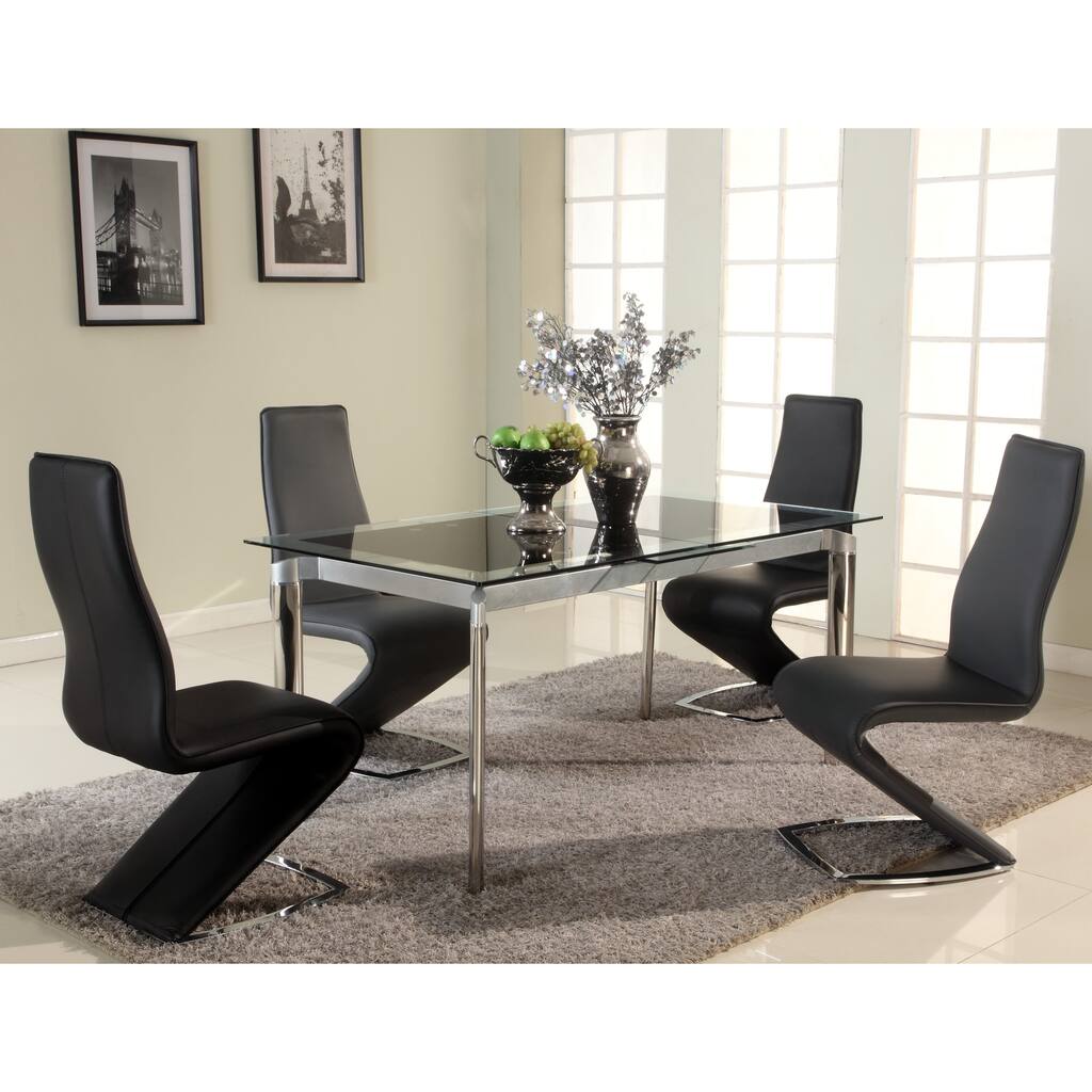 Somette Tamra Black Pop-Up Extension Glass Dining Table - 63" x 35" x 30"