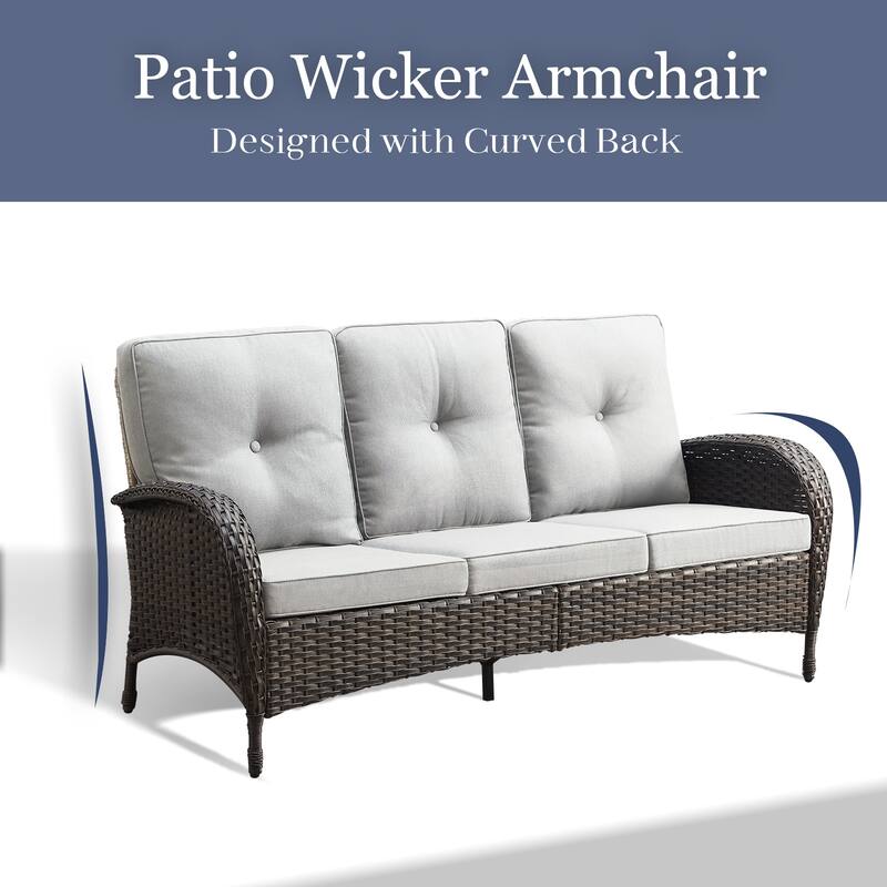 Patio Sofa with 2 Rocking Chair and Ottomans - Brown