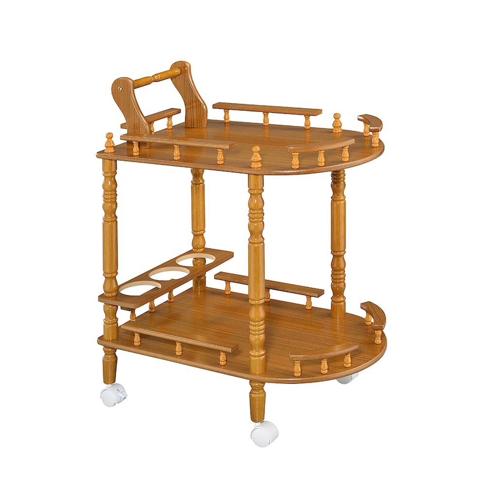 29" Tall 2-Tier Wooden Wine Table With Oak Finish(no include stool)