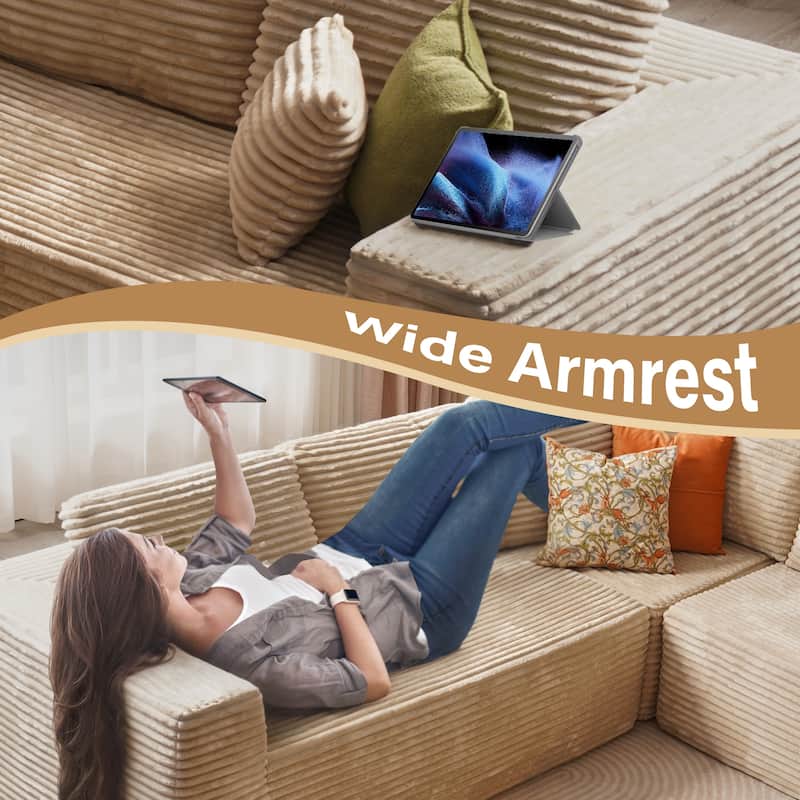 HOOOWOOO Modular Plush Upholstered Sectional Sofa with Ottoman