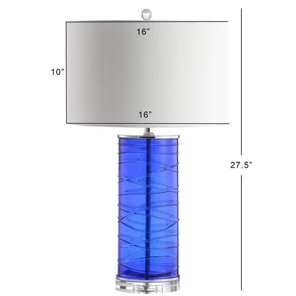 dimension image slide 2 of 4, Coco 27.5" Modern Fused Glass Cylinder LED Table Lamp, Turquoise (Set of 2) by JONATHAN Y