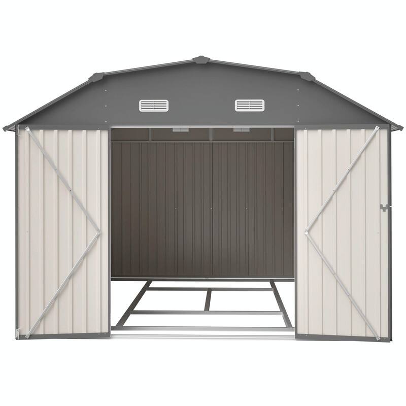 10' x 12' Outdoor Storage Shed, Heavy-Duty Rust-Resistant Steel Tool Shed with Floor Frame Kit