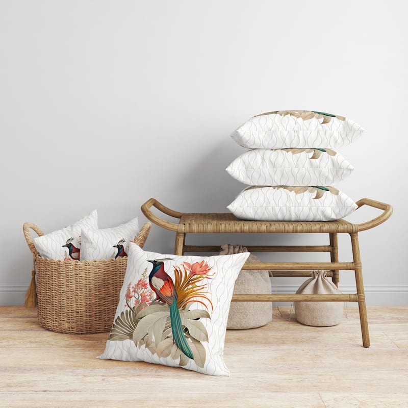 Woodland Flyers Faux Suede Reversible Throw Pillow White and Beige