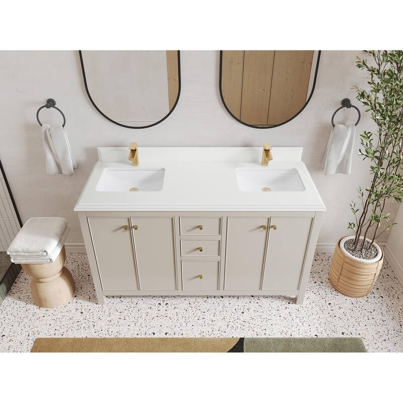 Willow Collections 60 in. W x 22 in. D Chicago Double Sink Bathroom Vanity with Countertop - 1.5” White Quartz - Fine Grain