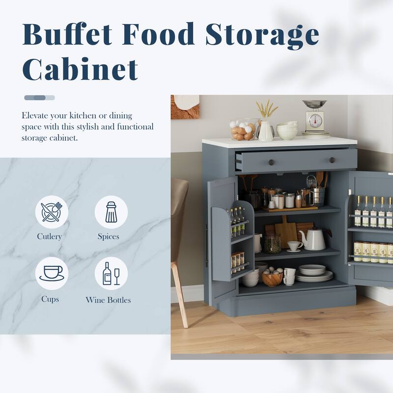 Modern Kitchen Pantry, Buffet Food Storage, Coffee Bar Cabinet with 2 Adjustable Shelves for Dining, Kitchen