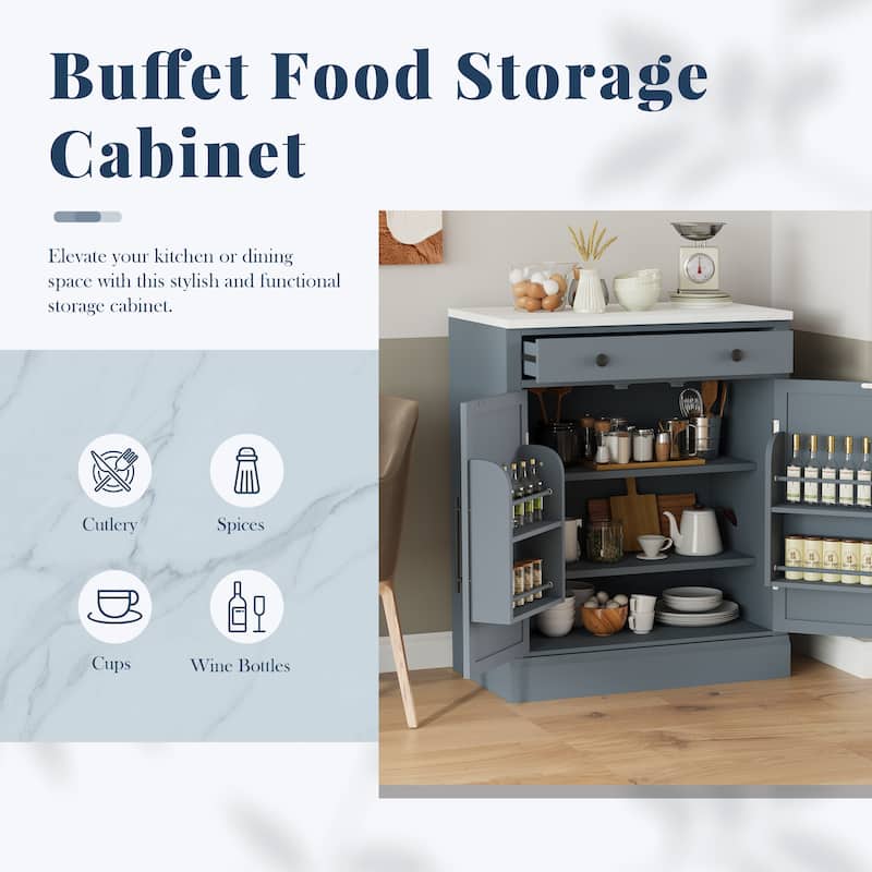 Roomfitters Modern Kitchen Pantry Buffet, Coffee Bar Cabinet with storage units and Shelves