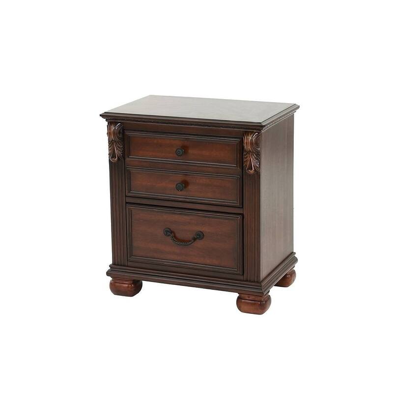 Traditional Style 3pc Bed 2x Nightstand Set Bun Feet Round Knobs Metal Handles Dakr Cherry Finish