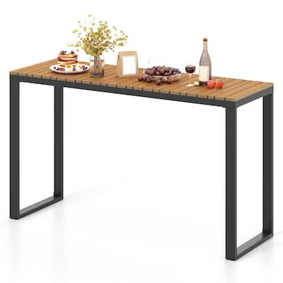 51" Outdoor Side Table with WPC Top and Metal Legs Perfect for Garden Porch or Deck Use - 51" x 16.5" x 29.5" (L x W x H)