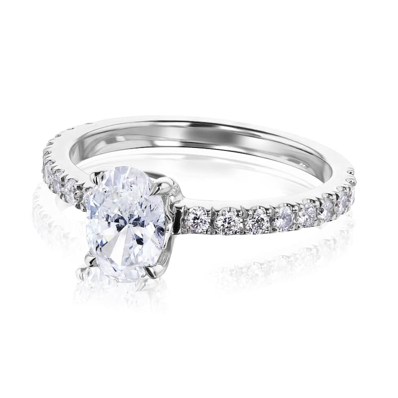 Kobelli 1.48 Carats Oval Natural Diamond 14k Solid White Gold Near Eternity Low-set Nina Engagement Ring