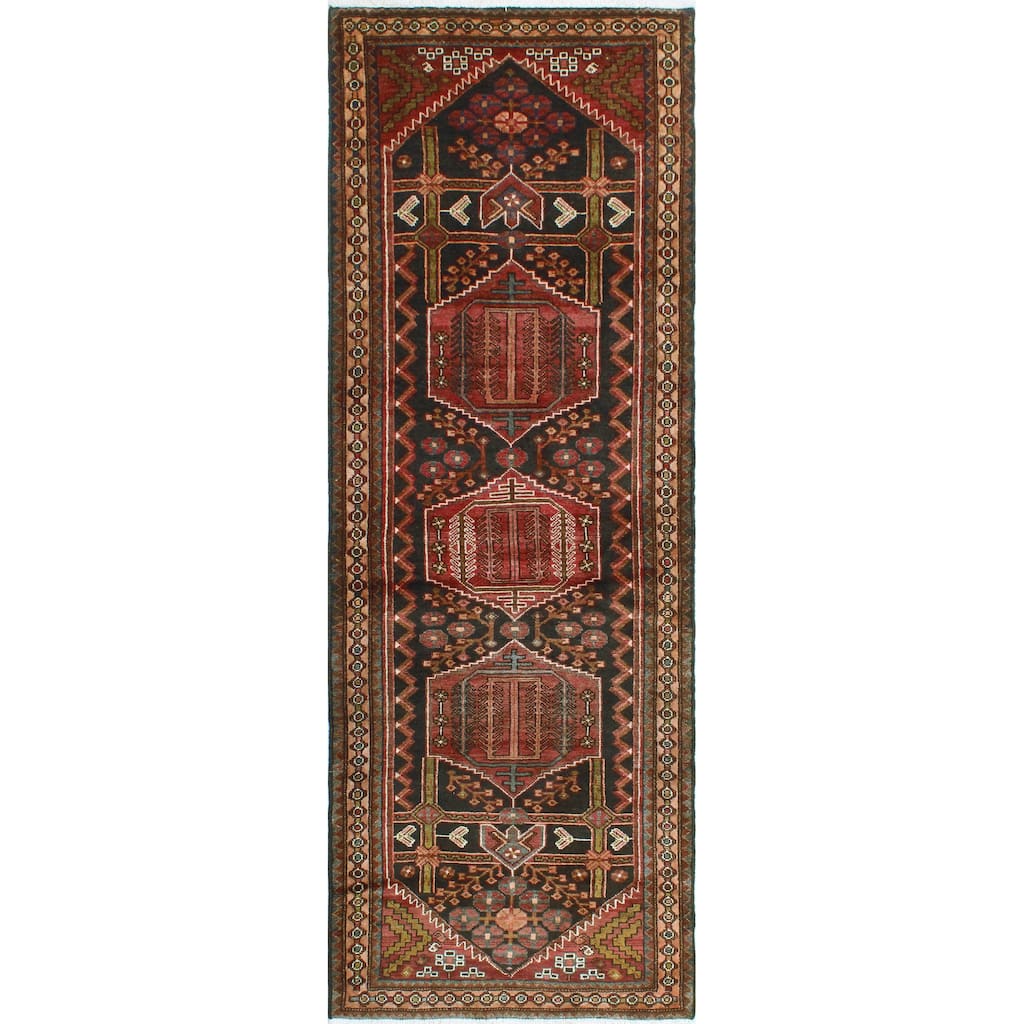 Noori Rug Fine Vintage Distressed Rad Charcoal/Burgundy Runner - 3'5" x 10'1"