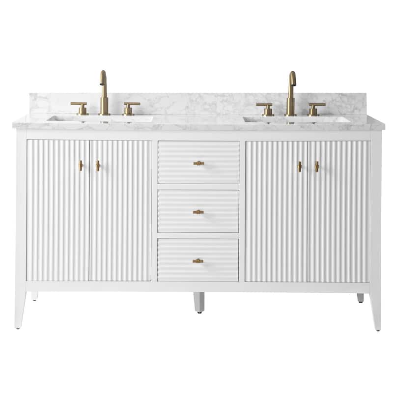 Vanity Art 60" Double Sink Bathroom Vanity Cabinet with Engineered Marble Top