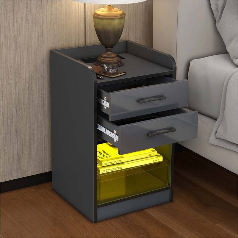 Nightstand with 2 Drawers and Cabinet,USB Charging Ports