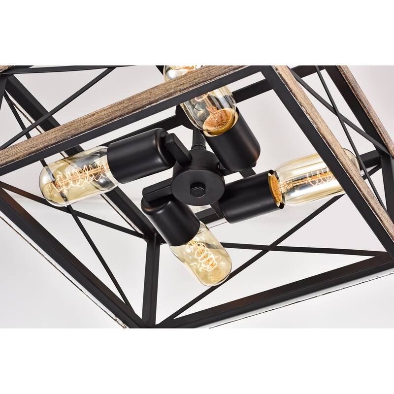 Henry Matte Black 4-Light Open Metal Geometric Cage Chandelier