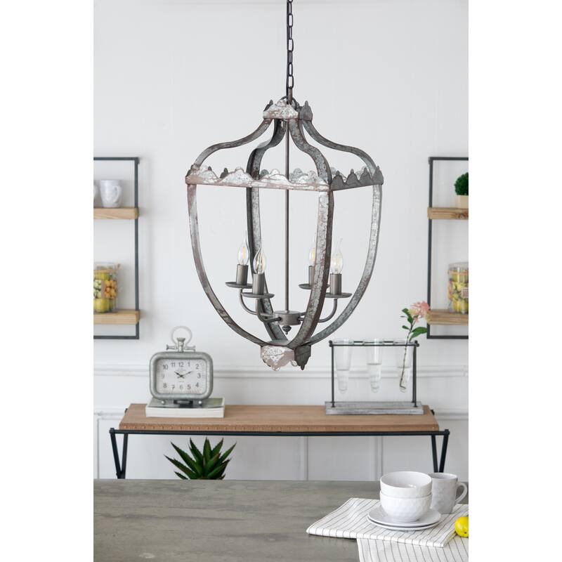 4 - Light Metal Chandelier, Hanging Light Fixture with Adjustable Chain for Kitchen Dining Room, Bulb Not Included