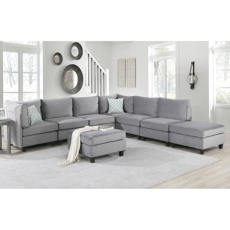 Gray Velvet 8Pc Modular Sectional Sofa - Grey