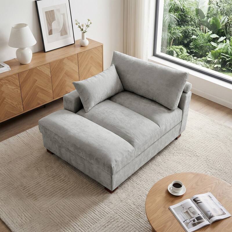 Mid-Century Chenille Adjustable Headrest Chaise Lounge Sofa