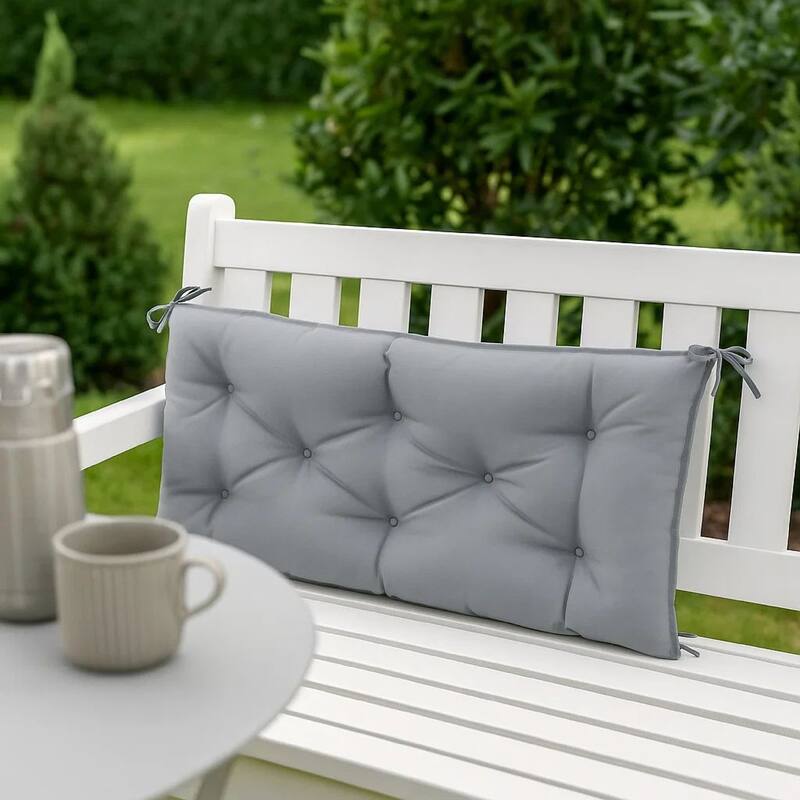 Claire Outdoor Cushion for Bench, Button Tufted Gray Fabric, 59 Inch