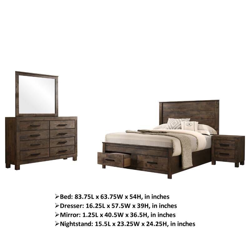 Frio 4pc Queen Bedroom Set with Footboard Storage, Rustic Golden Brown