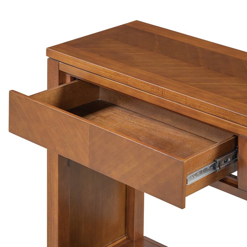 Brown Rustic Wooden Console Table with Storage Drawers