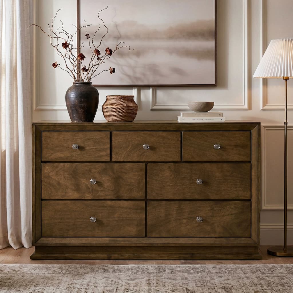 Furniture of America Igala Walnut Wood 7-Drawer Oversized Dresser
