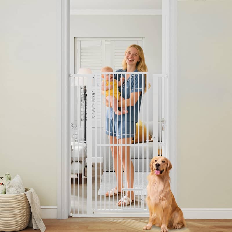 Costway 59"/67.5" Extra Tall Pet Gate with 30.5”-41” Width & 2 - White