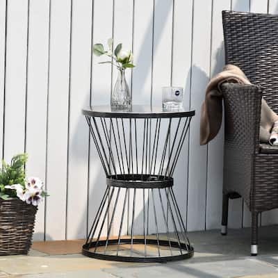 Outsunny 16" Steel Patio End Table, Side Table with Hourglass Design, Accent Table for Outdoor and Indoor Use