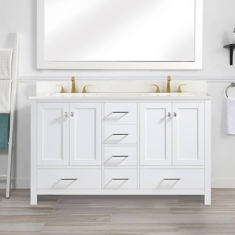 BATHLET 60 inch Quartz Countertop Double Sink Bathroom Vanity Set