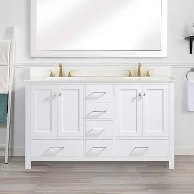 BATHLET 60 inch Quartz Countertop Double Sink Bathroom Vanity Set