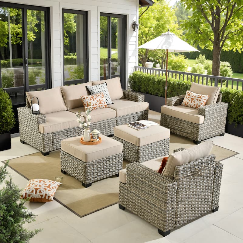 XIZZI 7-Piece Patio Wicker Furniture Wide Armrest Conversation Set