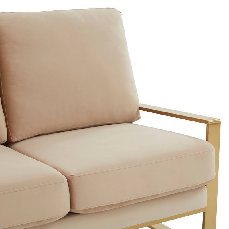 Jefferson Modern Two-Seater Velvet Loveseat with Brushed Gold Stainless Steel Base, Removable Cushions for Living Room or Lounge