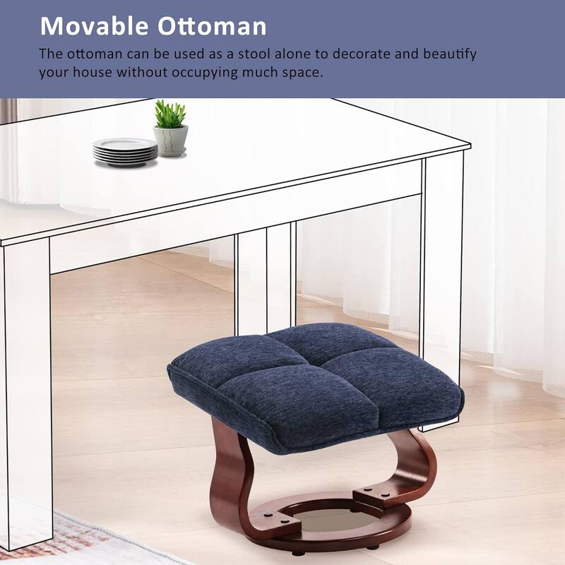 MCombo Set of 2 Swivel Recliner with Ottoman and Neck Pillow,Chenille Fabric
