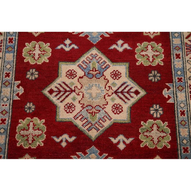 Red Kazak Foyer Rug Hand-Knotted Wool Carpet - 3'3" x 4'6"