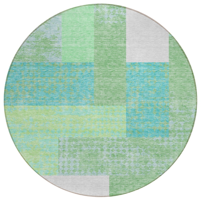Machine Washable Indoor/ Outdoor Modern Blocks Chantille Rug