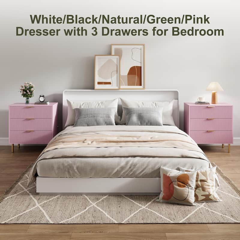 3 Drawer Dresser, Wood Chest of Drawers Organizer Storage with Gold Handle, Small Storage Cabinet