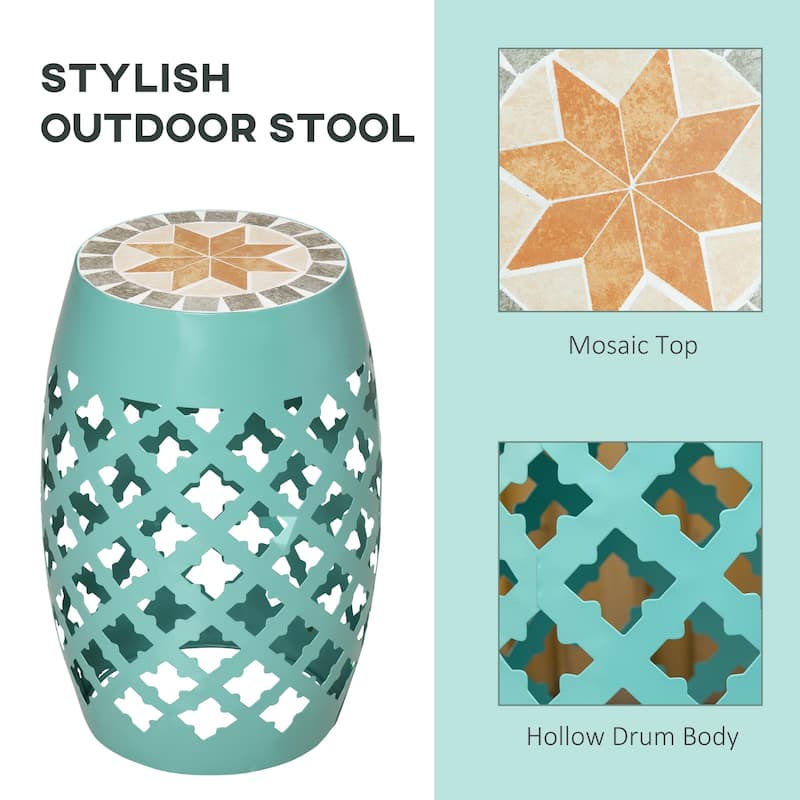 Outsunny 12" Round Patio Outdoor Footstool, Garden Mosaic Accent Side Table, Plant Stand