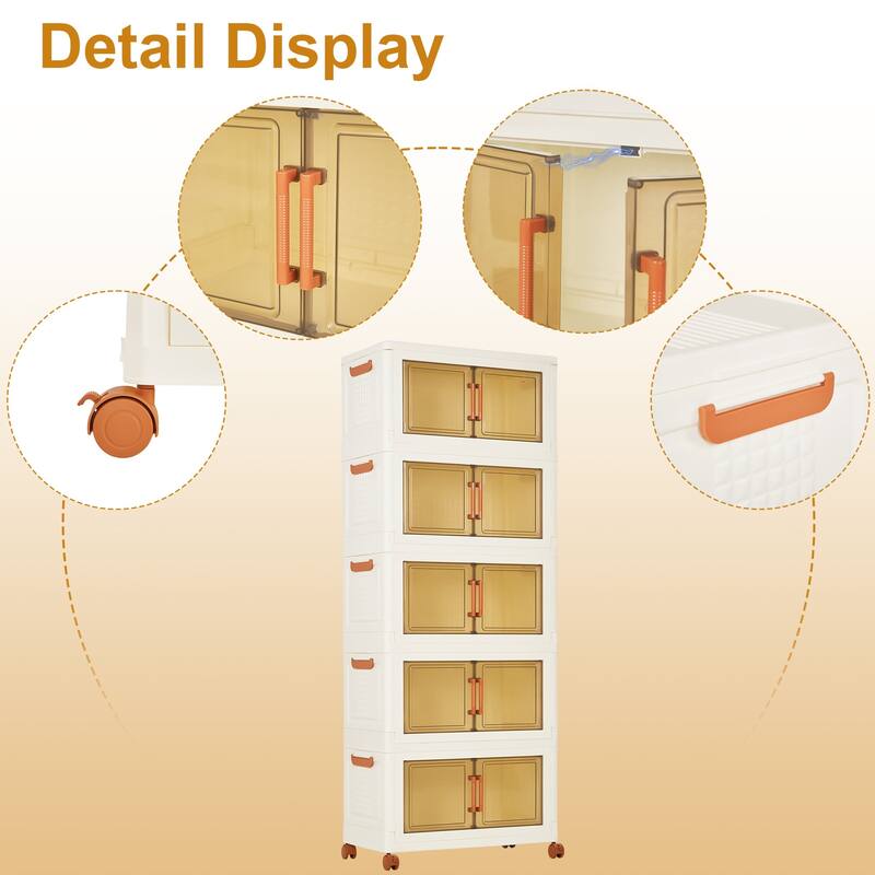 VECELO Stackable Foldable Storage Bins with Wheels and Lids, Plastic Organizer for Closet, Kitchen, Garage, Car, Laundry Room