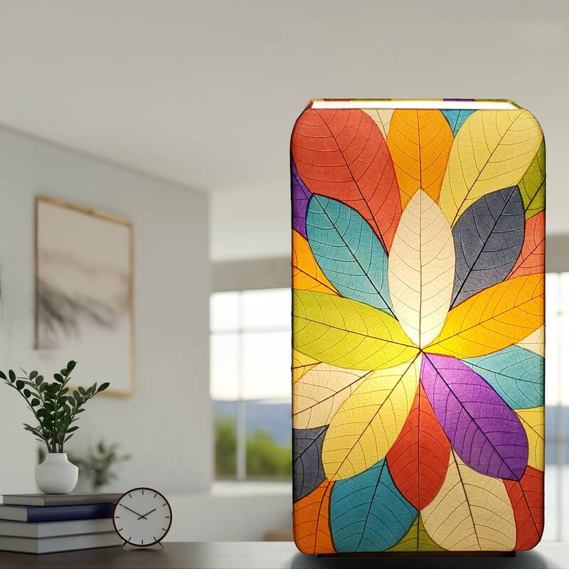 Eangee Handmade Sunburst Table Lamp, Cocoa Leaves Shade, 15 x 8 x 30 in.