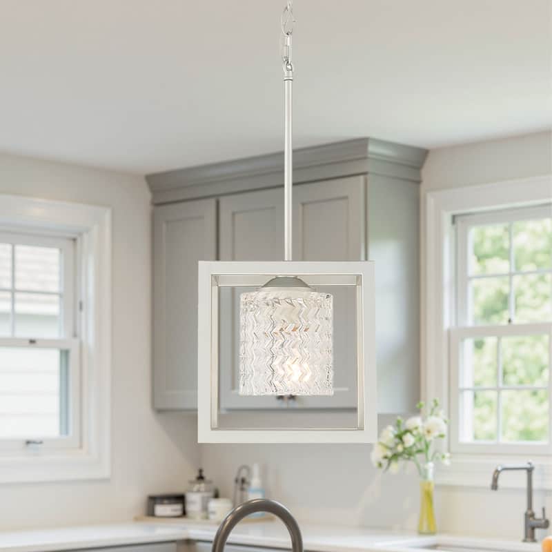Moulins 1-light Modern Glam Crystal Geometric Kitchen Island Pendant Light - 8'' - Nickel Dust