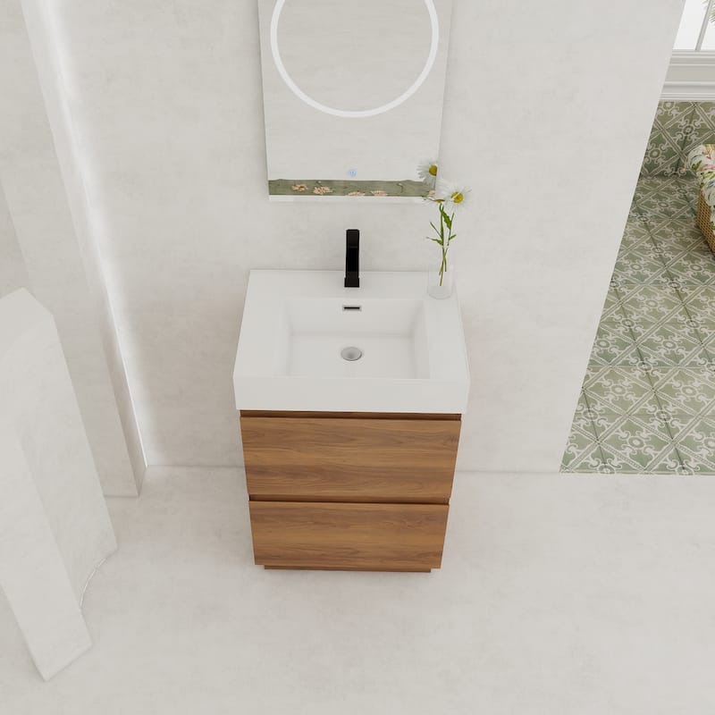 GDFStudio - Lecce Modern Freestanding Bathroom Vanity Set with Resin Sink, 2 Soft Close Drawers & Antirust Hardware