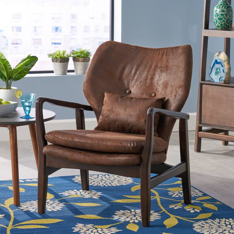 Mid Century Modern Fabric Club Chair, Brown and Dark Espresso, 31.25D x 26.25W x 32.75H Inch - Brown