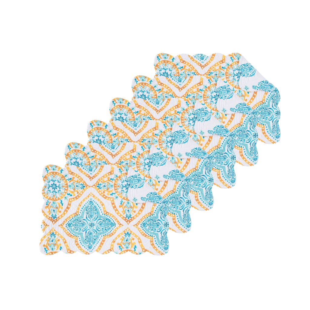 Terrace Medallion Cotton Quilted Rectangular Reversible Placemat Set of 6 - Set of 6