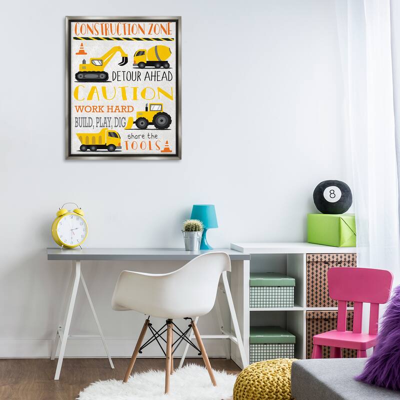 Stupell Construction Zone Ahead Framed Floater Canvas Wall Art Design By Elizabeth Tyndall