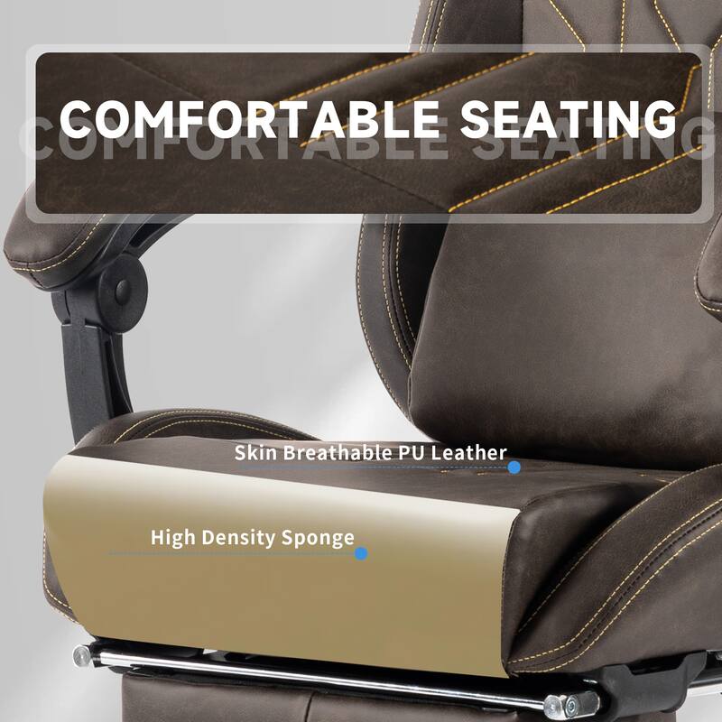 PU Leather Gaming Chair with Massage Lumbar Support, Footrest and Linkage Armrests