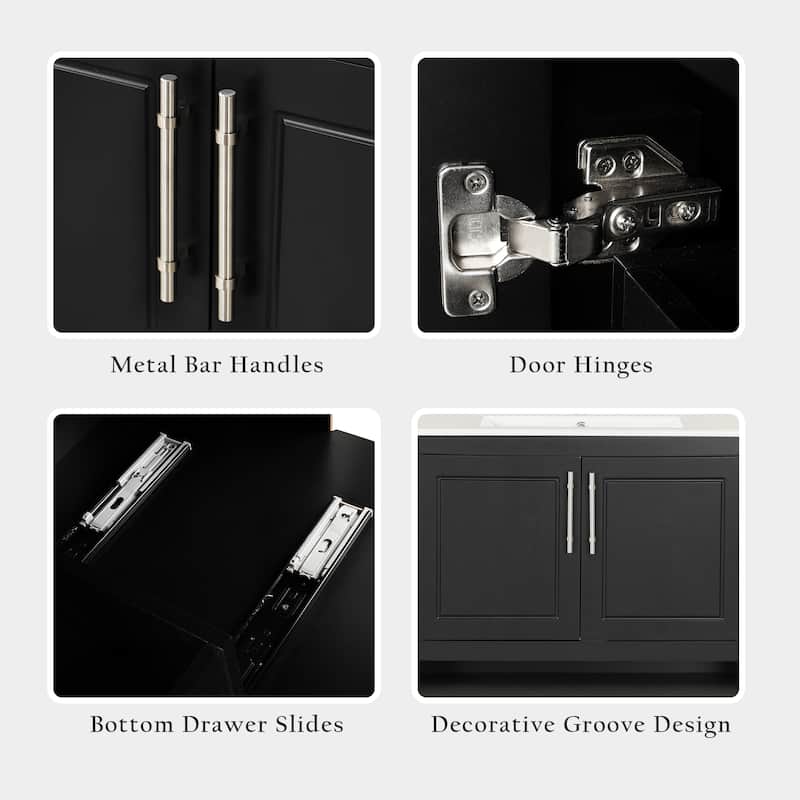 Roomfitters 36" Bathroom Vanity with Sink, Cabinet with Doors and Drawers, Multi-Functional MDF Storage Unit, Black