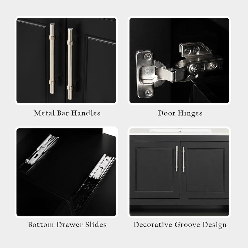 Stylish Bathroom Vanity Cabinet with Built-in 2 Drawers and Open Shelf
